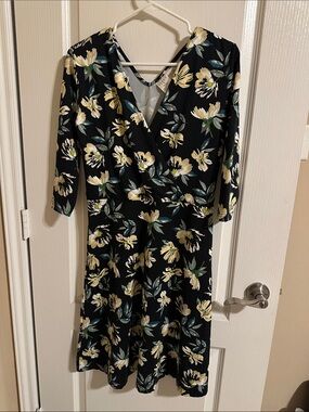 Serra Black Floral Midi Dress with Yellow & Green Blooms
